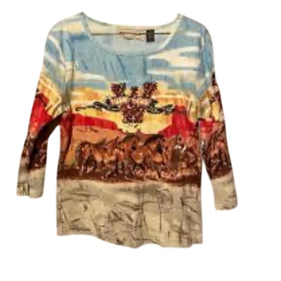 Bit & Bridle Top NEW Sequins Western Shirt Sparkly XL 100% Cotton Southwestern - Picture 1 of 10